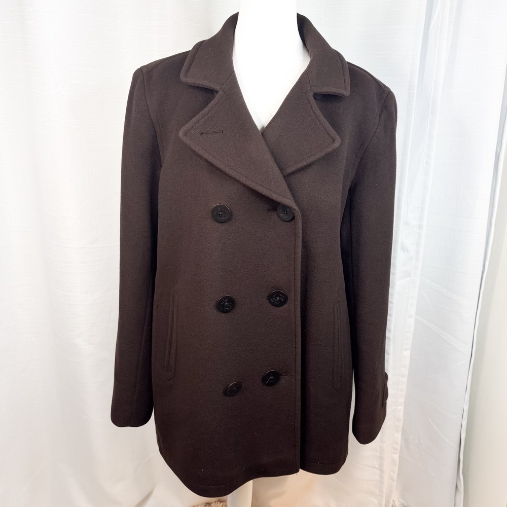 LL Bean 100% Lambswool Peacoat Dark Brown Womens 18 R Thinsulate Lined Vintage